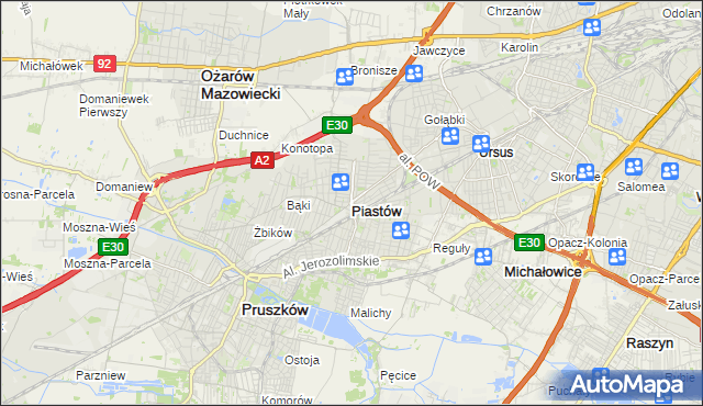 mapa Piastów powiat pruszkowski, Piastów powiat pruszkowski na mapie Targeo