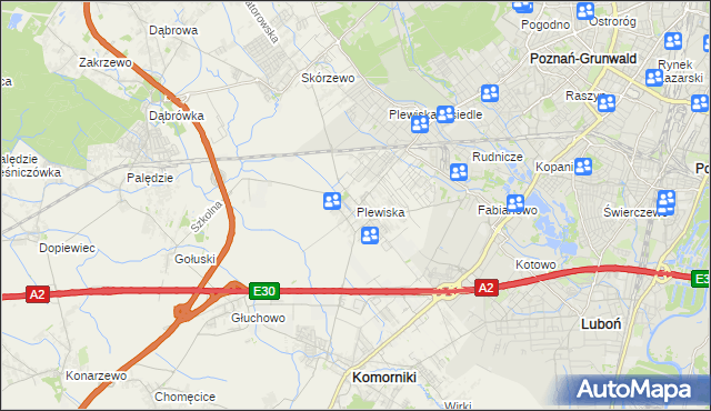 mapa Plewiska gmina Komorniki, Plewiska gmina Komorniki na mapie Targeo