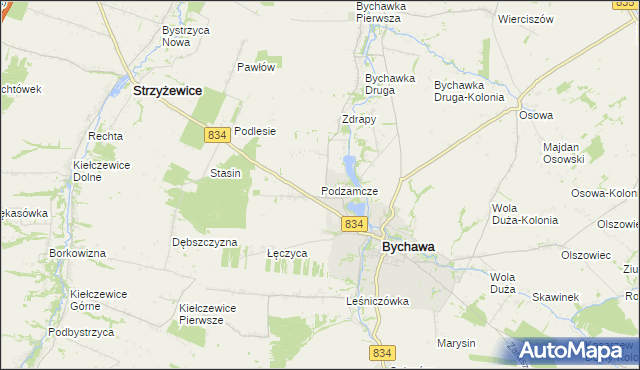 mapa Podzamcze gmina Bychawa, Podzamcze gmina Bychawa na mapie Targeo