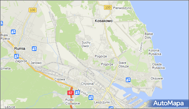 mapa Pogórze gmina Kosakowo, Pogórze gmina Kosakowo na mapie Targeo