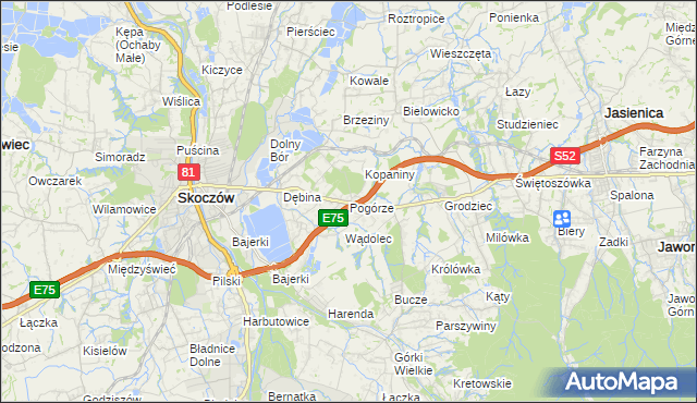 mapa Pogórze gmina Skoczów, Pogórze gmina Skoczów na mapie Targeo