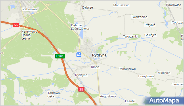 mapa Rydzyna powiat leszczyński, Rydzyna powiat leszczyński na mapie Targeo