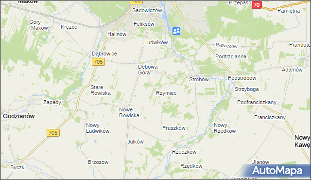 mapa Rzymiec gmina Skierniewice, Rzymiec gmina Skierniewice na mapie Targeo