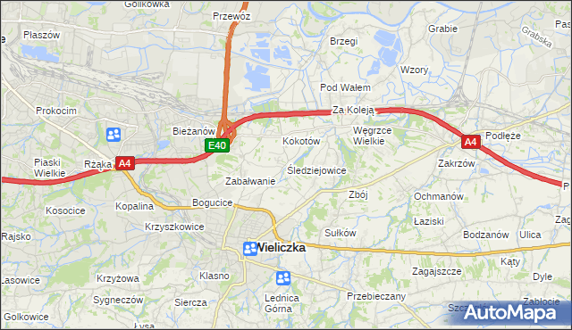 mapa Śledziejowice, Śledziejowice na mapie Targeo