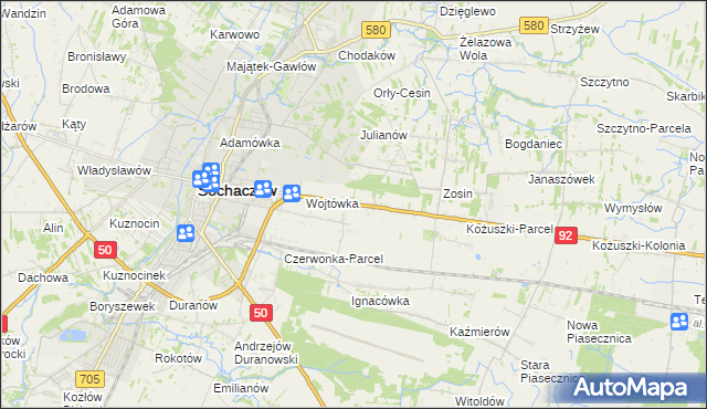 mapa Sochaczew-Wieś, Sochaczew-Wieś na mapie Targeo