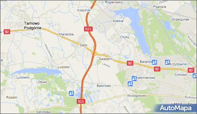 mapa Swadzim gmina Tarnowo Podgórne, Swadzim gmina Tarnowo Podgórne na mapie Targeo