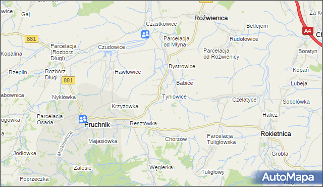 mapa Tyniowice, Tyniowice na mapie Targeo