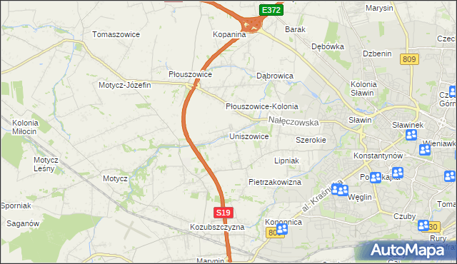 mapa Uniszowice, Uniszowice na mapie Targeo