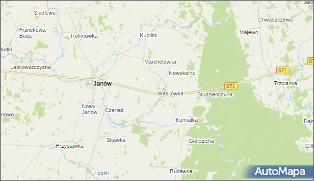 mapa Wasilówka gmina Janów, Wasilówka gmina Janów na mapie Targeo