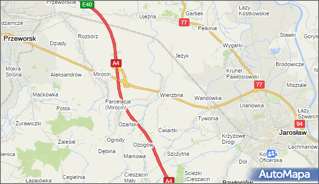 mapa Wierzbna gmina Pawłosiów, Wierzbna gmina Pawłosiów na mapie Targeo