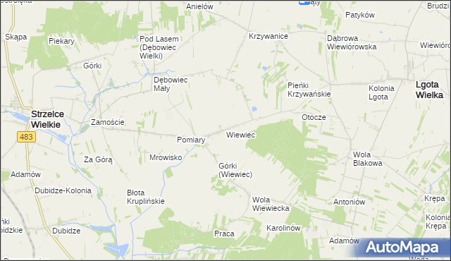 mapa Wiewiec, Wiewiec na mapie Targeo