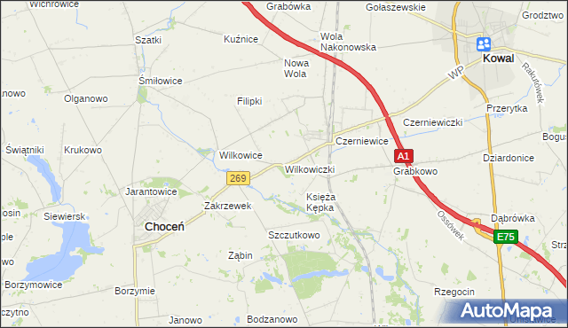 mapa Wilkowiczki gmina Choceń, Wilkowiczki gmina Choceń na mapie Targeo