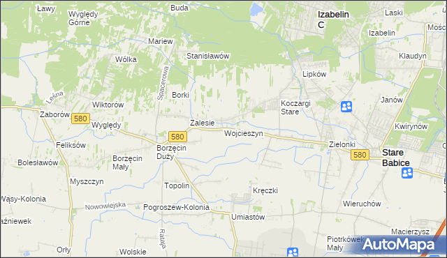 mapa Wojcieszyn gmina Stare Babice, Wojcieszyn gmina Stare Babice na mapie Targeo