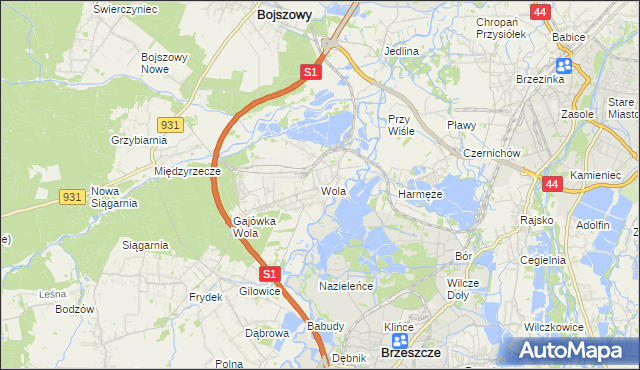 mapa Wola gmina Miedźna, Wola gmina Miedźna na mapie Targeo