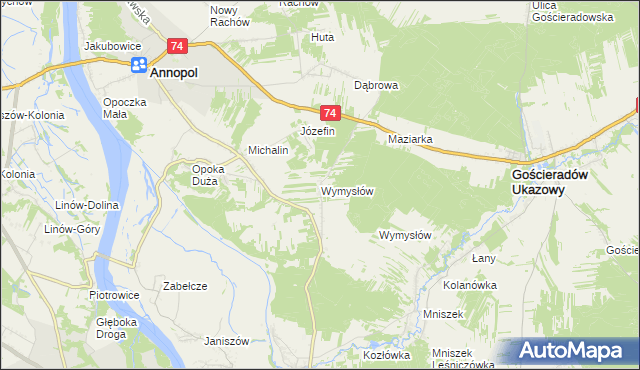 mapa Wymysłów gmina Annopol, Wymysłów gmina Annopol na mapie Targeo