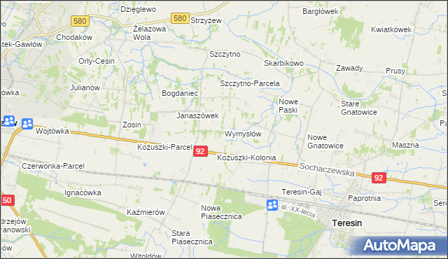 mapa Wymysłów gmina Sochaczew, Wymysłów gmina Sochaczew na mapie Targeo