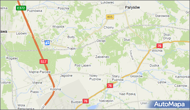 mapa Żabieniec gmina Parysów, Żabieniec gmina Parysów na mapie Targeo