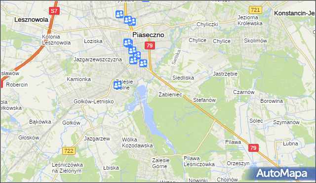 mapa Żabieniec gmina Piaseczno, Żabieniec gmina Piaseczno na mapie Targeo