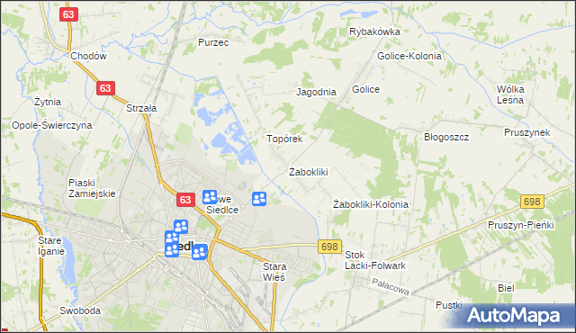 mapa Żabokliki gmina Siedlce, Żabokliki gmina Siedlce na mapie Targeo