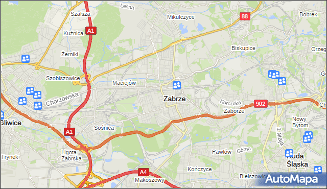 mapa Zabrza, Zabrze na mapie Targeo