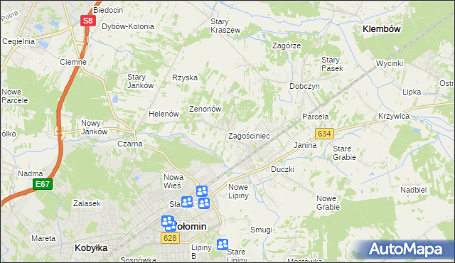 mapa Zagościniec gmina Wołomin, Zagościniec gmina Wołomin na mapie Targeo