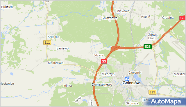 mapa Żdżary gmina Goleniów, Żdżary gmina Goleniów na mapie Targeo