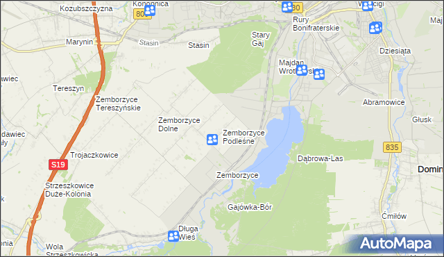 mapa Zemborzyce Podleśne, Zemborzyce Podleśne na mapie Targeo