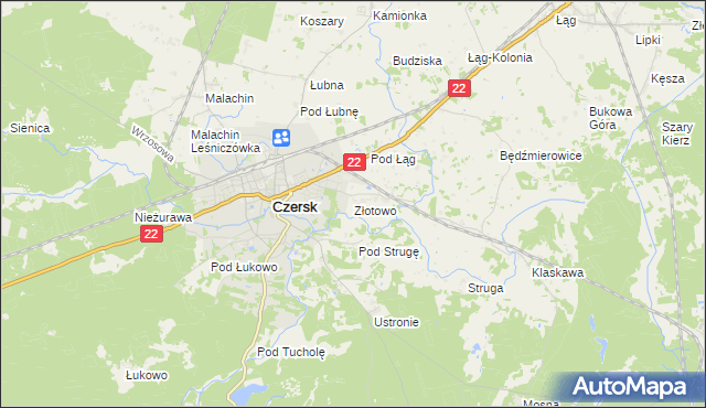 mapa Złotowo gmina Czersk, Złotowo gmina Czersk na mapie Targeo