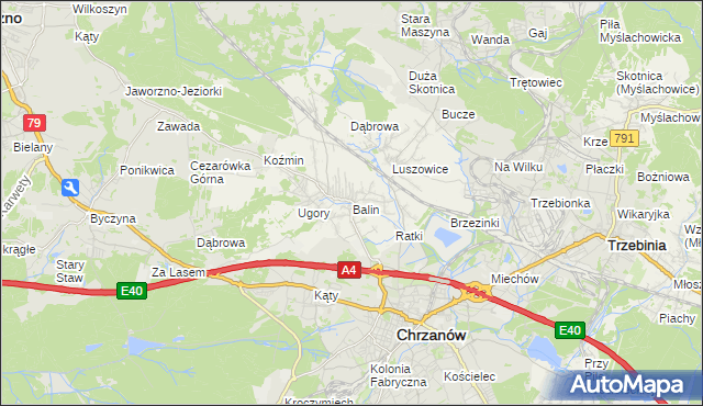 mapa Balin gmina Chrzanów, Balin gmina Chrzanów na mapie Targeo