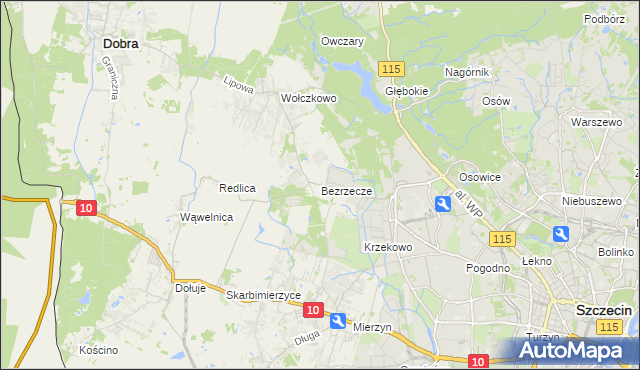 mapa Bezrzecze, Bezrzecze na mapie Targeo