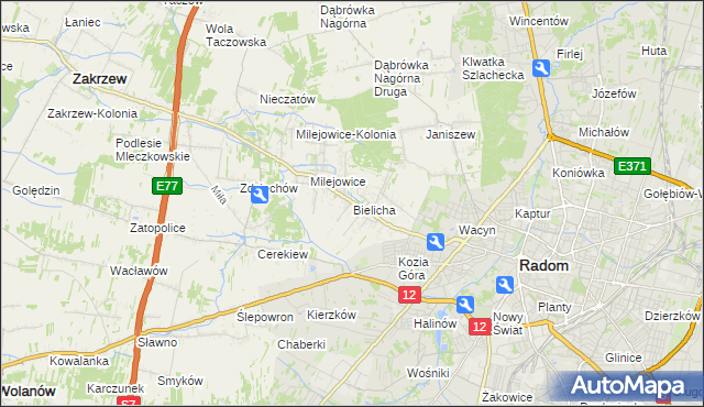 mapa Bielicha, Bielicha na mapie Targeo