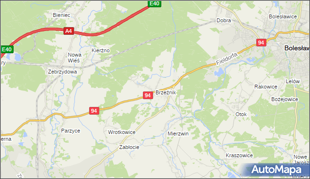 mapa Brzeźnik gmina Bolesławiec, Brzeźnik gmina Bolesławiec na mapie Targeo