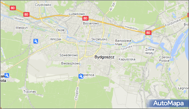 mapa Bydgoszczy, Bydgoszcz na mapie Targeo