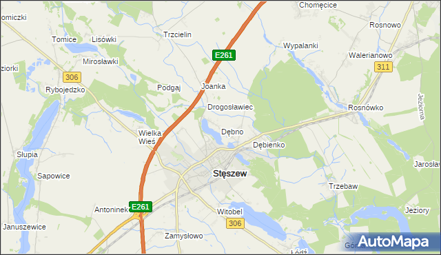 mapa Dębno gmina Stęszew, Dębno gmina Stęszew na mapie Targeo