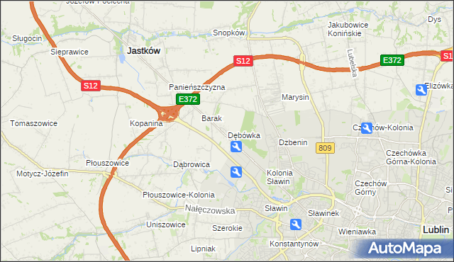 mapa Dębówka gmina Jastków, Dębówka gmina Jastków na mapie Targeo