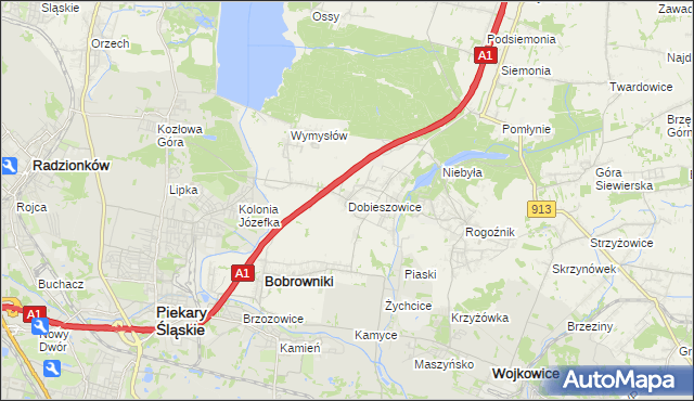 mapa Dobieszowice gmina Bobrowniki, Dobieszowice gmina Bobrowniki na mapie Targeo