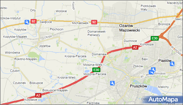 mapa Domaniew gmina Brwinów, Domaniew gmina Brwinów na mapie Targeo
