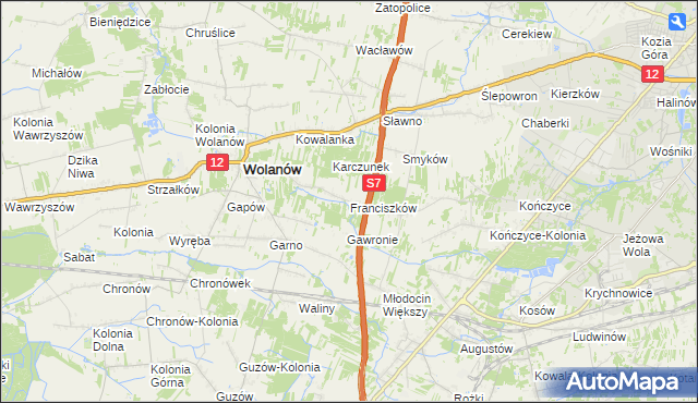 mapa Franciszków gmina Wolanów, Franciszków gmina Wolanów na mapie Targeo
