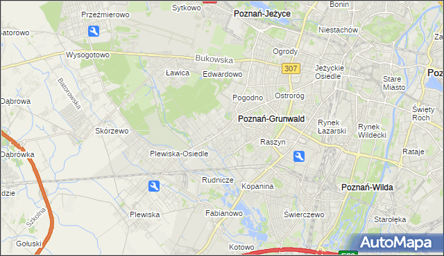 mapa Grunwald gmina Poznań, Grunwald gmina Poznań na mapie Targeo