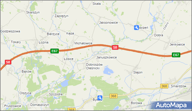 mapa Januszkowice gmina Długołęka, Januszkowice gmina Długołęka na mapie Targeo