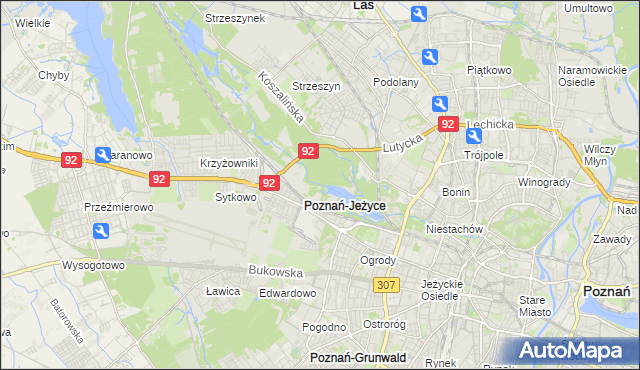 mapa Jeżyce gmina Poznań, Jeżyce gmina Poznań na mapie Targeo