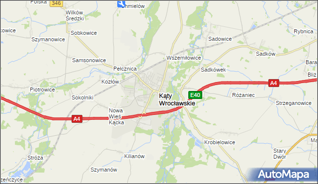 mapa Kąty Wrocławskie, Kąty Wrocławskie na mapie Targeo