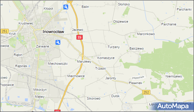 mapa Komaszyce gmina Inowrocław, Komaszyce gmina Inowrocław na mapie Targeo