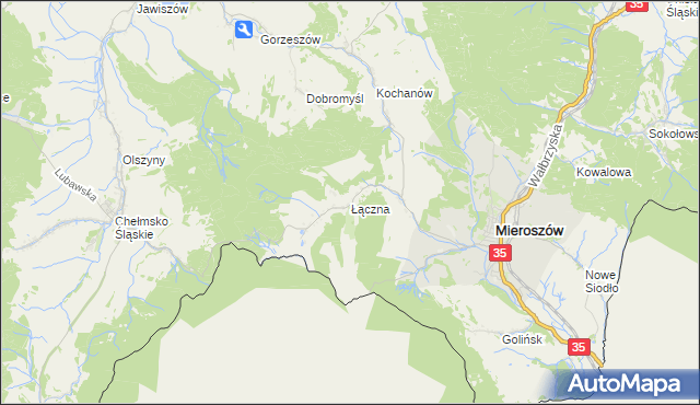 mapa Łączna gmina Mieroszów, Łączna gmina Mieroszów na mapie Targeo