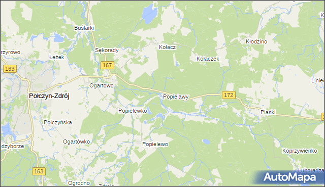 mapa Popielawy gmina Połczyn-Zdrój, Popielawy gmina Połczyn-Zdrój na mapie Targeo