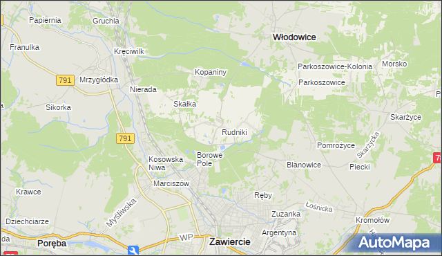 mapa Rudniki gmina Włodowice, Rudniki gmina Włodowice na mapie Targeo