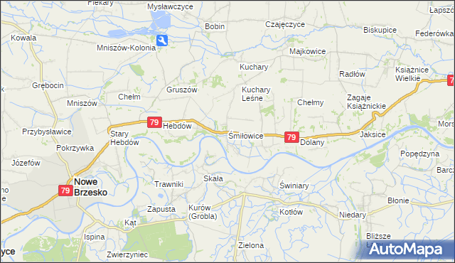 mapa Śmiłowice gmina Nowe Brzesko, Śmiłowice gmina Nowe Brzesko na mapie Targeo