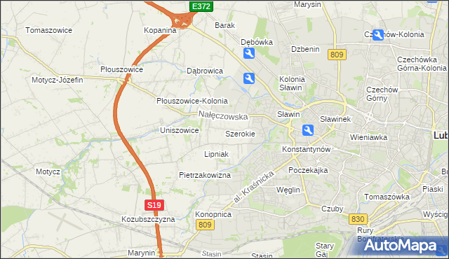 mapa Szerokie gmina Konopnica, Szerokie gmina Konopnica na mapie Targeo