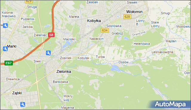 mapa Turów gmina Wołomin, Turów gmina Wołomin na mapie Targeo