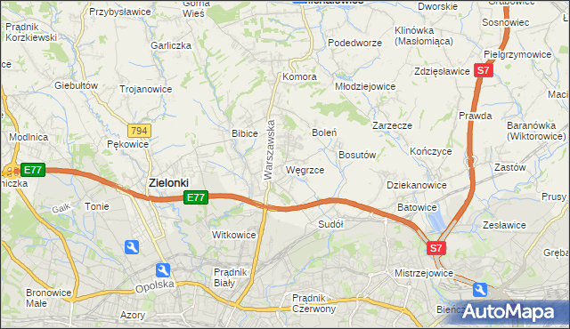 mapa Węgrzce gmina Zielonki, Węgrzce gmina Zielonki na mapie Targeo